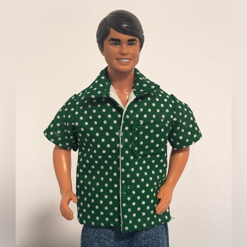 Handcrafted dark green polka dot doll shirt